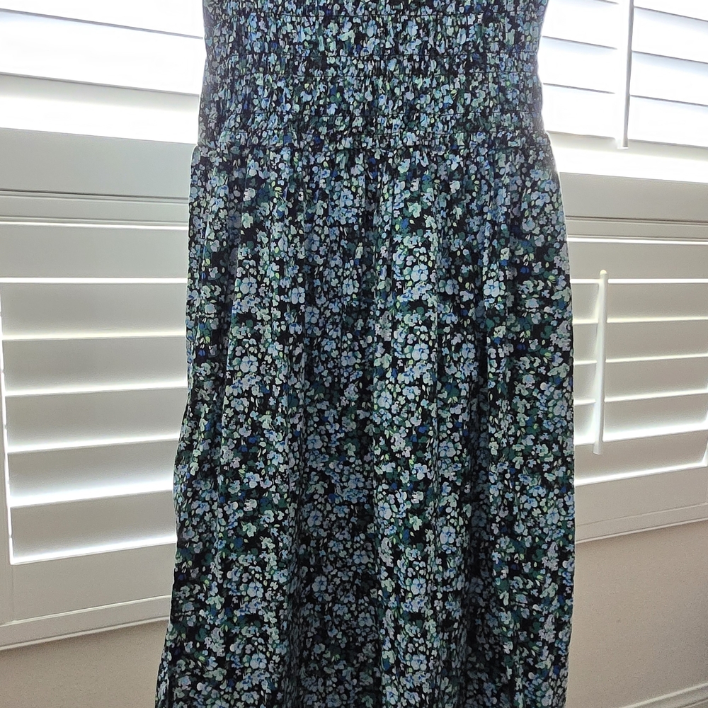 J. Crew Blue Floral Dress with Ruffles - Picture 3 of 6